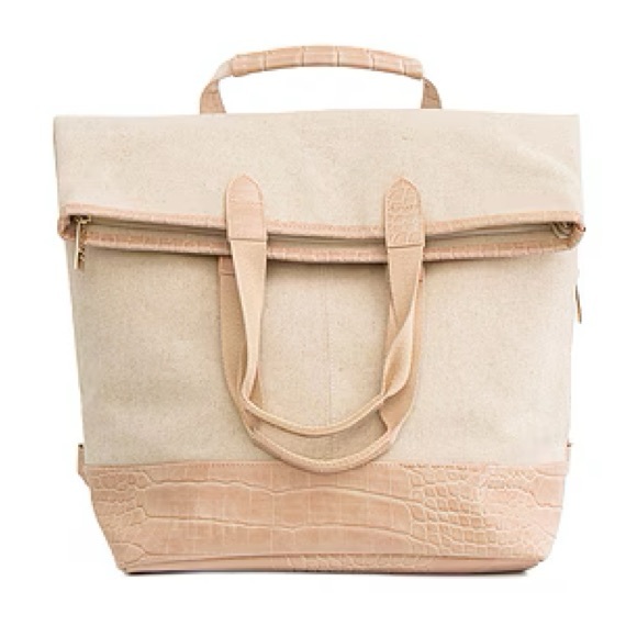 BEIS Handbags - NWT Beis Convertible Backpack in Beige & Croc Trim
